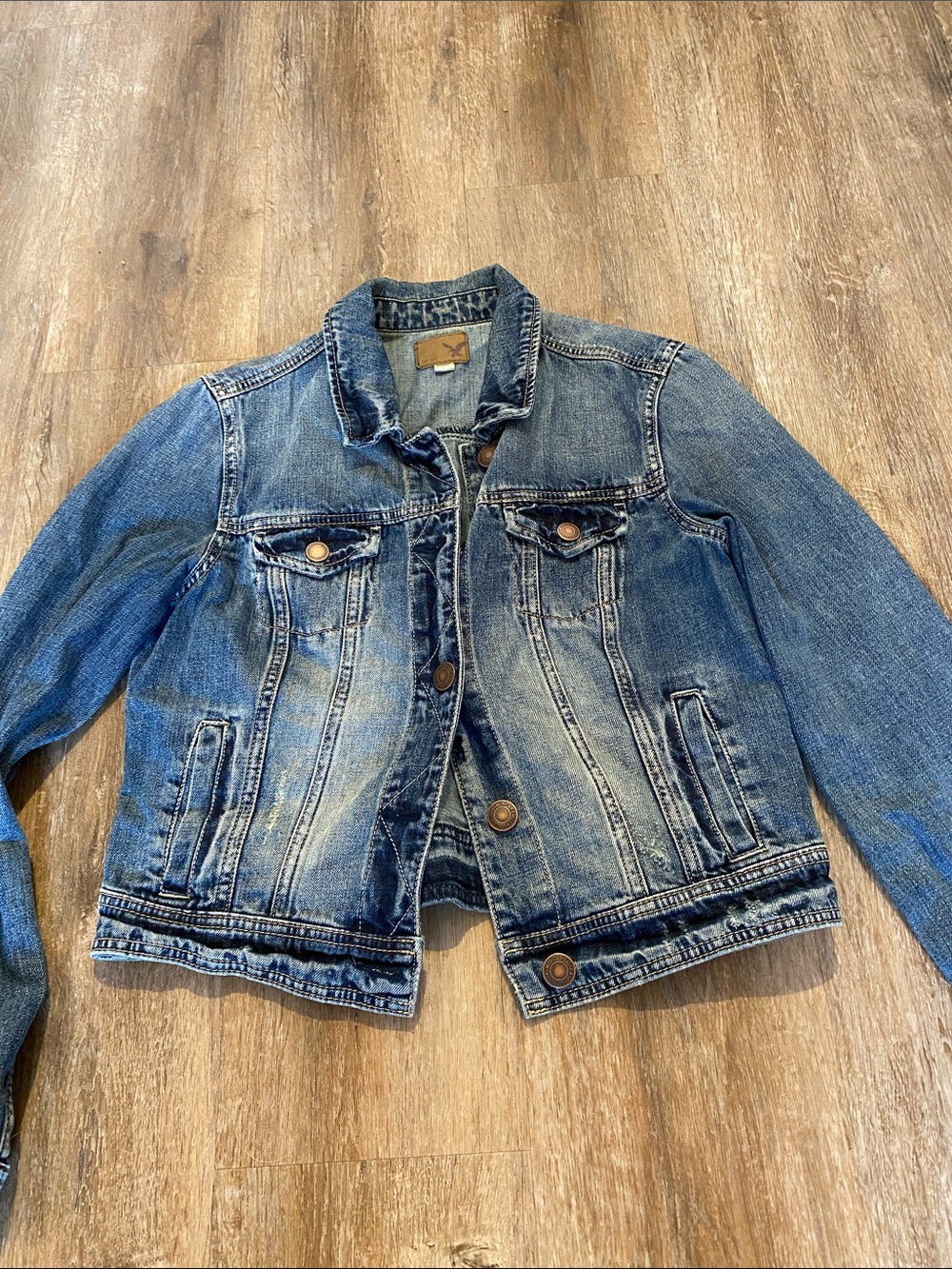 American Eagle Outfitters Distressed Blue Denim Jacket